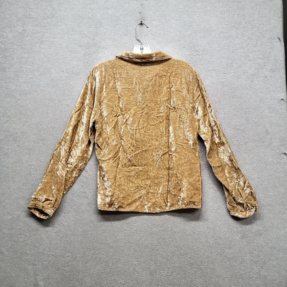 J. Jill Women Blouse S Gold Velour Collared‎ Long Sleeve